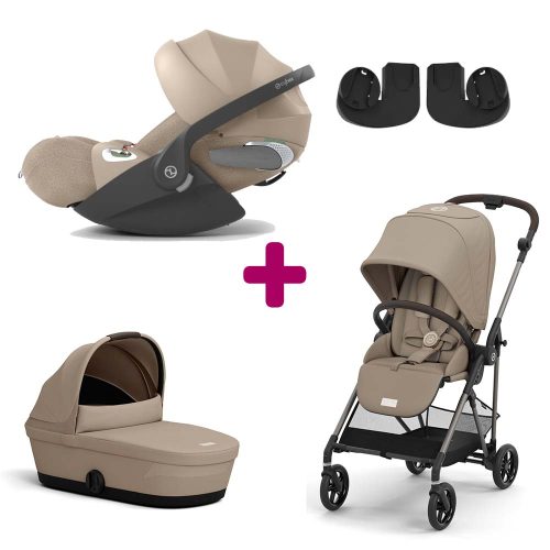 Pack Poussette trio Melio 4 Almond Beige + Nacelle Melio 4 Almond Beige + adaptateurs coque + coque Cloud T i-Size Tissu Plus Cozy Beige  Cybex