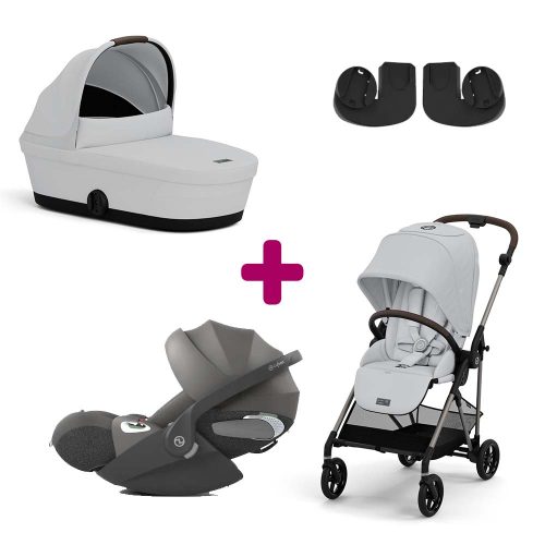 Pack Poussette trio Melio 4 Fog Grey + Nacelle Melio 4 Fog Grey + adaptateurs coque + Coque Cloud T i-Size Mirage Grey  Cybex