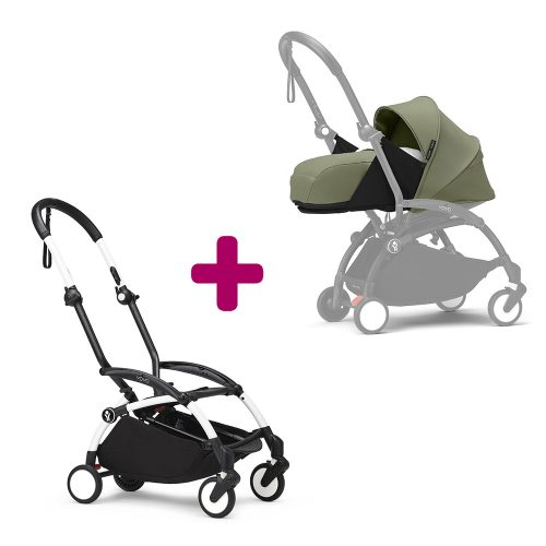 Pack chassis poussette YOYO³ Blanc + pack nouveau-né 0+ YOYO³ Olive  Stokke
