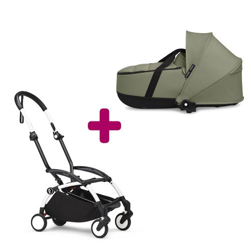 Pack chassis poussette YOYO³ Blanc + nacelle YOYO³ Olive  Stokke