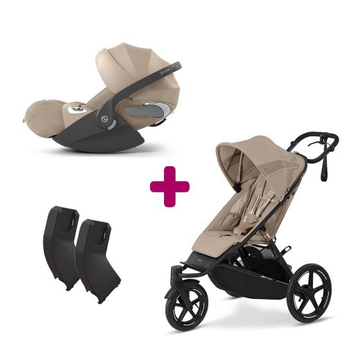 Pack Poussette duo Avi Spin Almond Beige + adaptateurs coque + coque Cloud T tissu plus Cozy Beige  Cybex