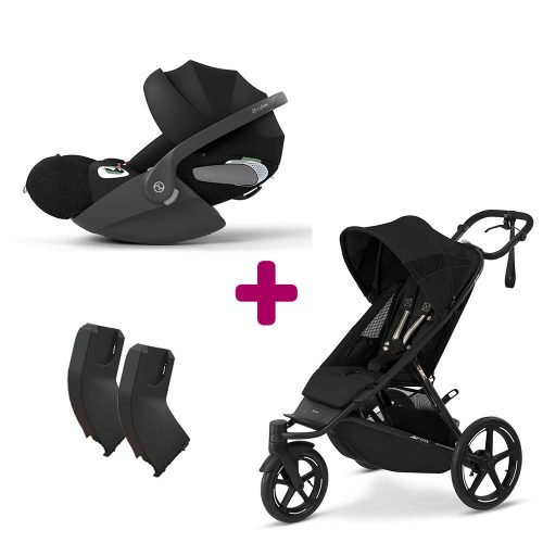 Pack Poussette duo Avi Spin Moon Black + adaptateurs coque + coque Cloud T Sepia Black  Cybex