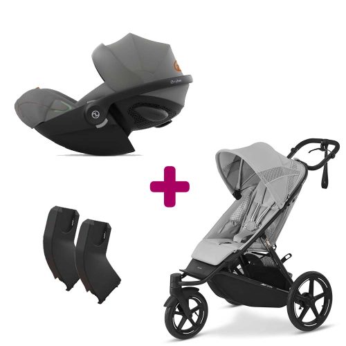 Pack Poussette duo Avi Spin Fog Grey + adaptateurs coque + coque Cloud G Lava Grey  Cybex