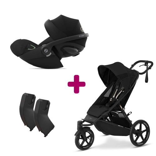 Pack Poussette duo Avi Spin Moon Black + adaptateurs coque + coque Cloud G Moon Black  Cybex