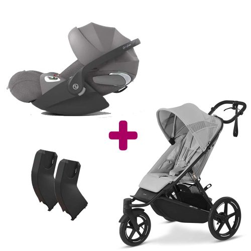 Pack Poussette duo Avi Spin Fog Grey + adaptateurs coque + coque Cloud T tissu plus Mirage Grey  Cybex
