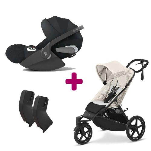 Pack Poussette duo Avi Spin Seashell Beige + adaptateurs coque + coque Cloud T tissu plus Sepia Black  Cybex