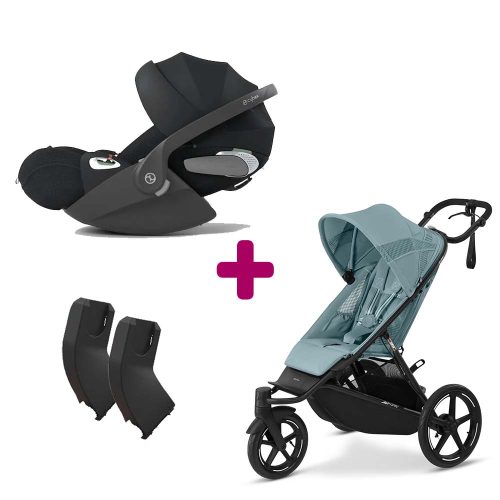 Pack Poussette duo Avi Spin Stormy Blue + adaptateurs coque + coque Cloud T tissu plus Sepia Black  Cybex
