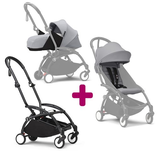Pack Poussette duo chassis YOYO³ Noir + pack 6+ YOYO³ Stone + pack nouveau-né YOYO³ Stone  Stokke