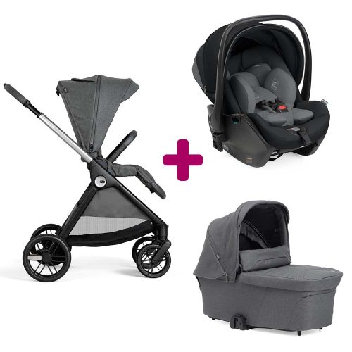 Pack poussette trio  Bellagio black satin + nacelle flexi black satin + coque First Seat Recline I-size black satin  Chicco