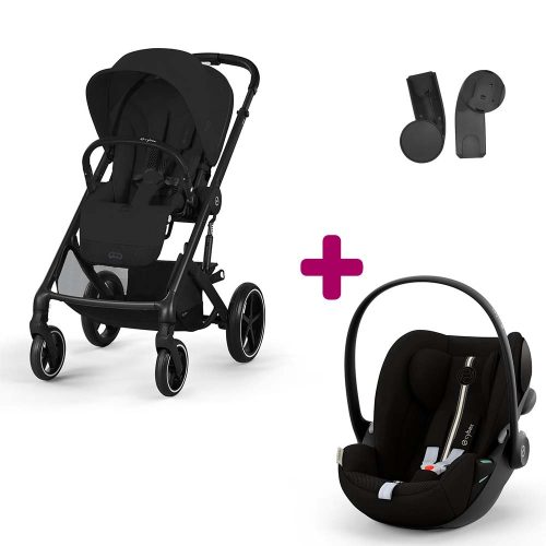 Pack Poussette Duo Balios Moon Black + adaptateurs coque + coque Cloud g tissu plus moon black  Cybex