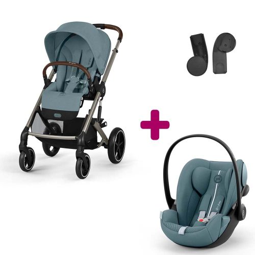 Pack Poussette Duo Balios Stormy blue + adaptateurs coque + coque Cloud G tissu plus stormy blue  Cybex