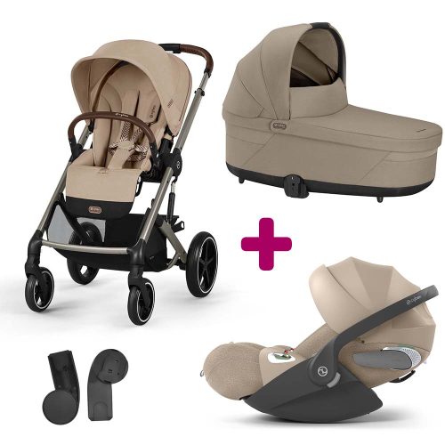 Pack Poussette Trio Balios Almond beige + nacelle Cot S lux Almond beige + adaptateurs coque + coque Cloud T tissu plus cozy beige  Cybex