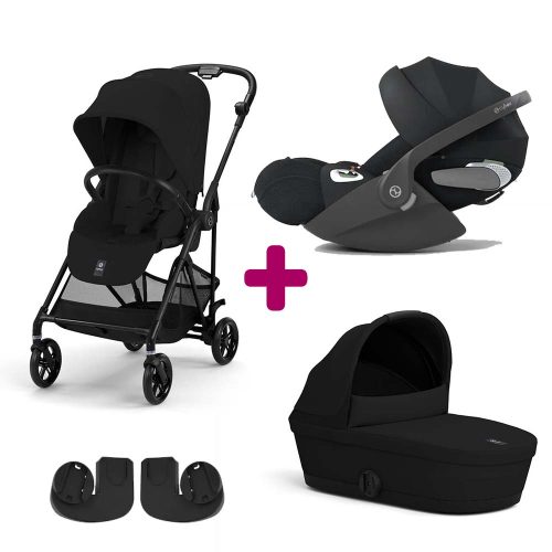 Pack Poussette trio Melio Magic Black + nacelle + adaptateurs coque + coque Cloud T tissu plus Sepia Black  Cybex