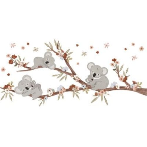 sticker-mural-koalas-sur-branche-avec-fleurs-118-x-54-cm