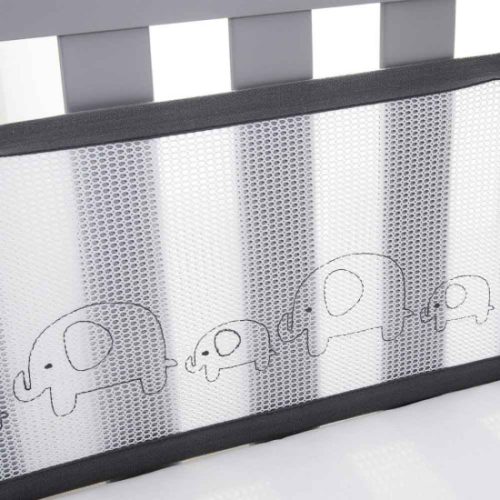 Tour de lit respirant 2 côtés Deluxe avec broderies Elephants brodés