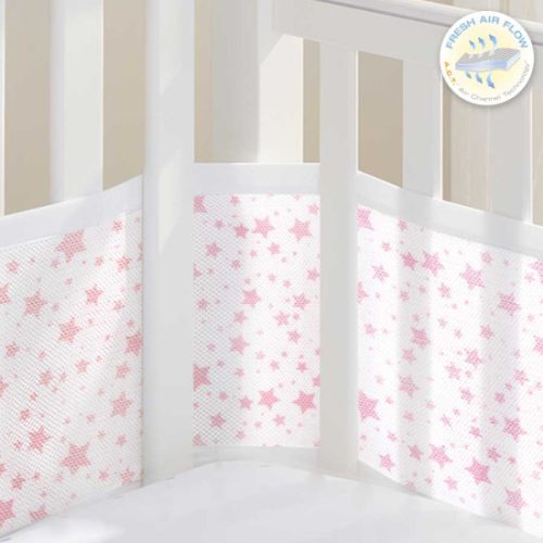Tour de lit respirant 4 côtés Etoiles roses