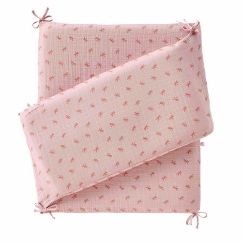 Tour de lit respirant gaze de coton rose libellules